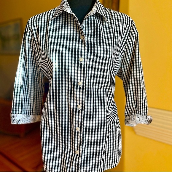 Aria Vintage Gingham Button Down Black White - Picture 2 of 12